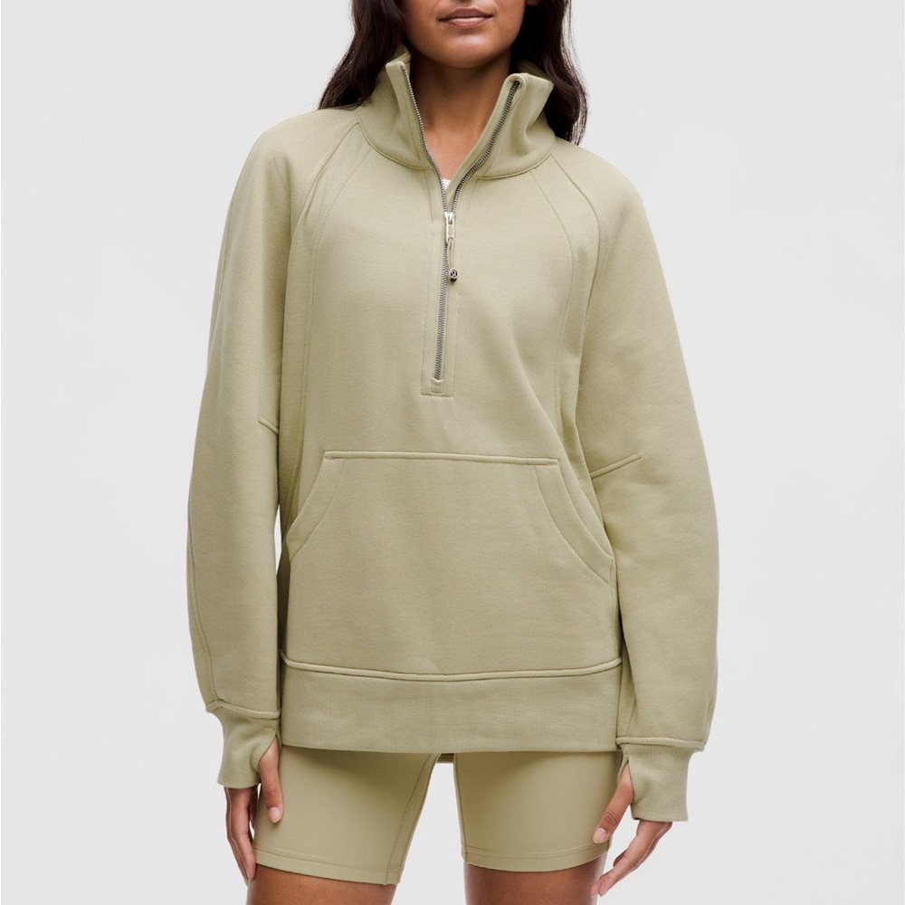 Scuba Oversized Funnel-Neck Half Zip Long Honeydew